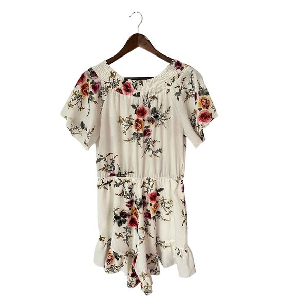 davi‎ & dani Daisy White Off Shoulder Floral Print Romper With Tassel Tie M - Picture 4 of 4